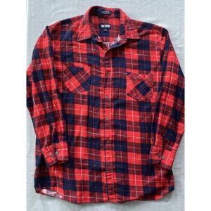 80s Vintage Big Yank Mens Size Large Flannel Shirt Red Navy Blue Plaid Cotton
